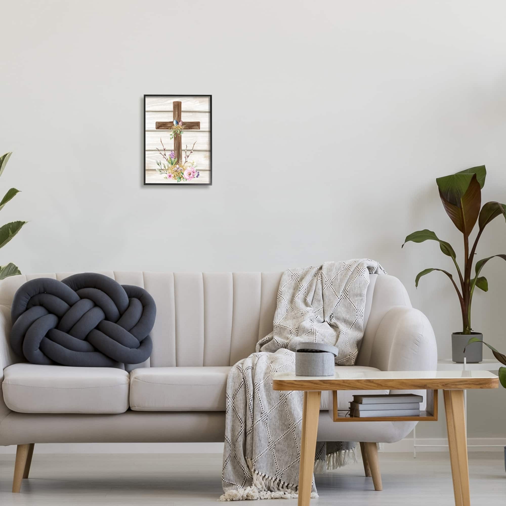 Stupell Industries Spiritual Easter Cross Spring Blossoms Framed Giclee Art